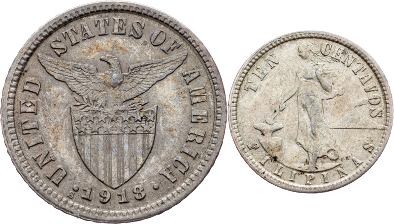 Philippines, 10 Centavos 1918 Philippines, 10 Centavos 1918, Ag, KM# 169|toned; ...