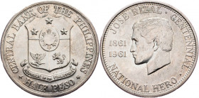 Philippines, 1/2 Peso 1961, Philadelphia