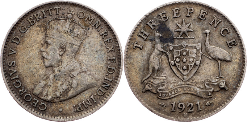 Australia, 3 Pence 1921 Australia, 3 Pence 1921, Ag, KM# 24|toned; VF

Grade: ...