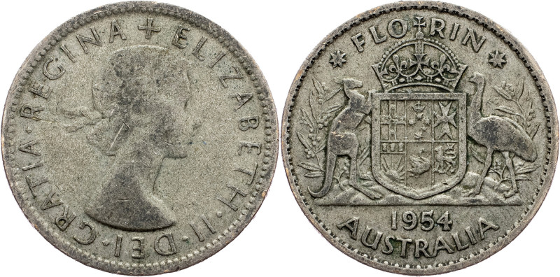 Australia, 1 Florin 1954 Australia, 1 Florin 1954, Ag, KM# 54; aVF

Grade: aVF