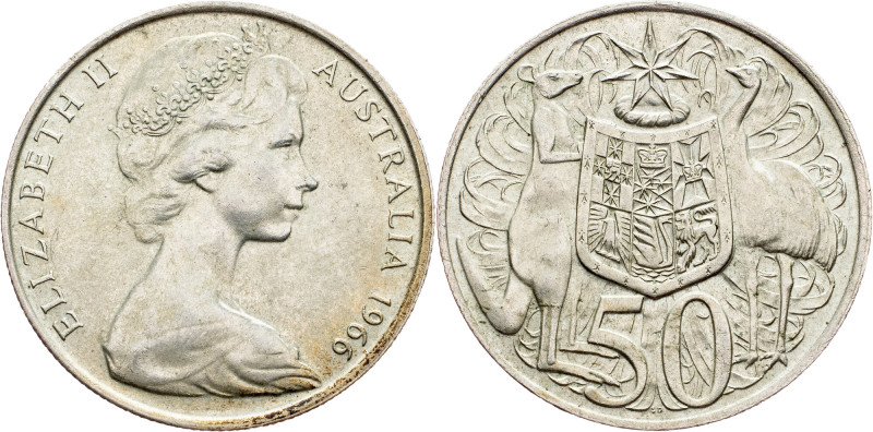 Australia, 50 Cents 1966 Australia, 50 Cents 1966, Ag, KM# 67; EF+

Grade: EF+