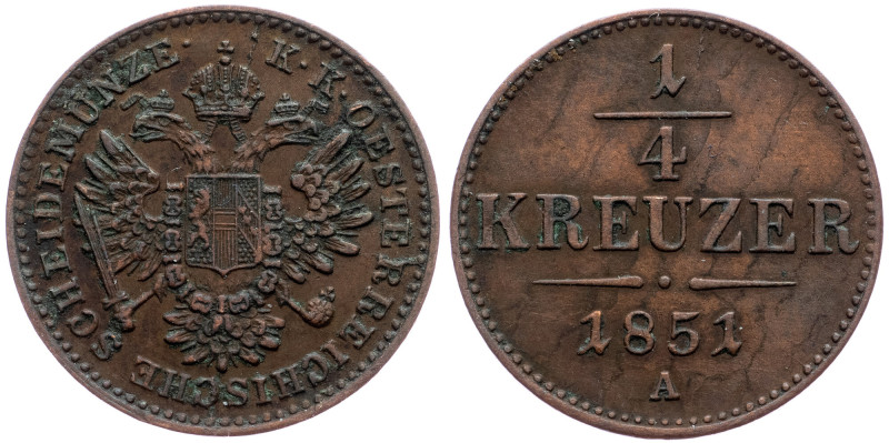 Franz Joseph I., 1/4 Kreuzer 1851, Vienna Franz Joseph I., 1/4 Kreuzer 1851, Vie...