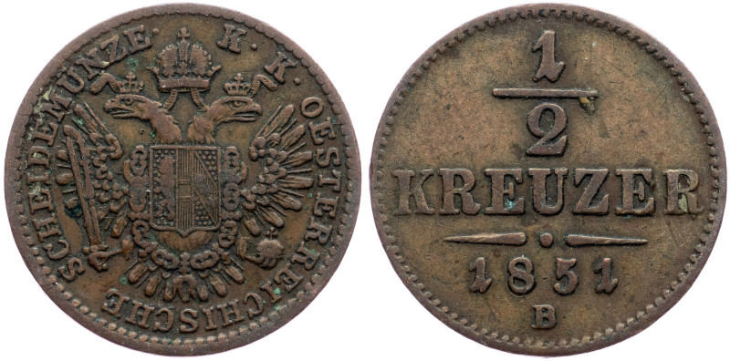 Franz Joseph I., 1/2 Kreuzer 1851, Kremnitz Franz Joseph I., 1/2 Kreuzer 1851, K...