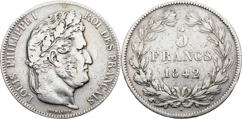 France, 5 Francs 1842, Lille France, 5 Francs 1842, Lille, Ag, KM# 749.13|toned;...