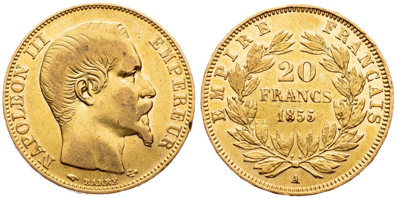 France, 20 Francs 1855, Paris France, 20 Francs 1855, Paris, Au, KM# 781|remains...