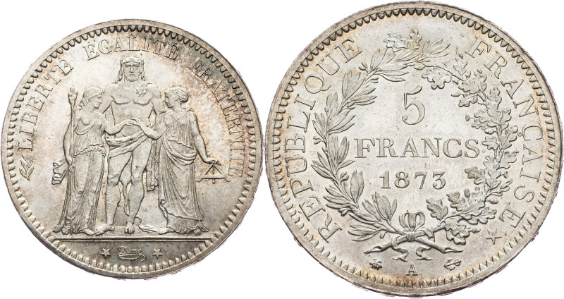 France, 5 Francs 1873, Paris France, 5 Francs 1873, Paris, Ag, F# 334, Gad# 744,...