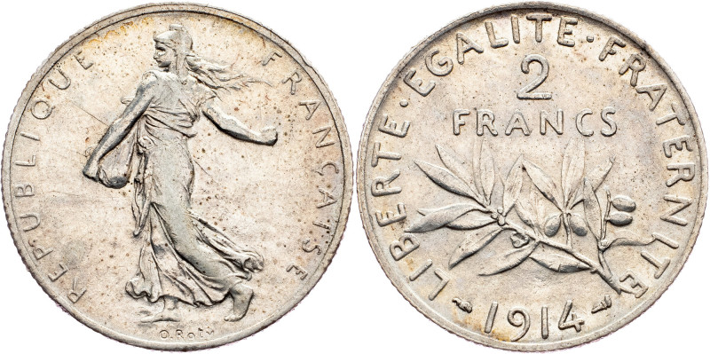 France, 2 Francs 1914 France, 2 Francs 1914, Ag, KM# 845.1; VF+

Grade: VF+