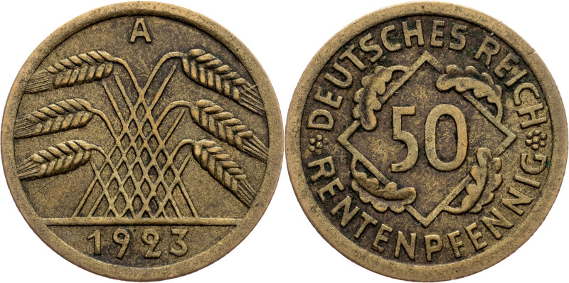 Germany, 50 Pfennig 1923, A Germany, 50 Pfennig 1923, A, KM# 34|toned; VF

Gra...