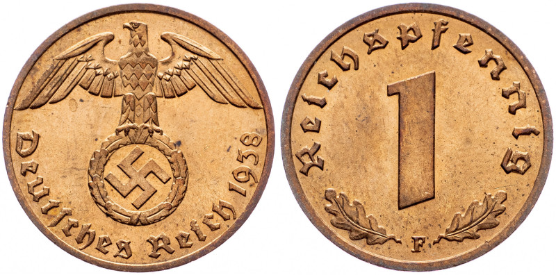 Germany, 1 Pfennig 1938, F Germany, 1 Pfennig 1938, F, KM# 89|mint luster, ex. b...