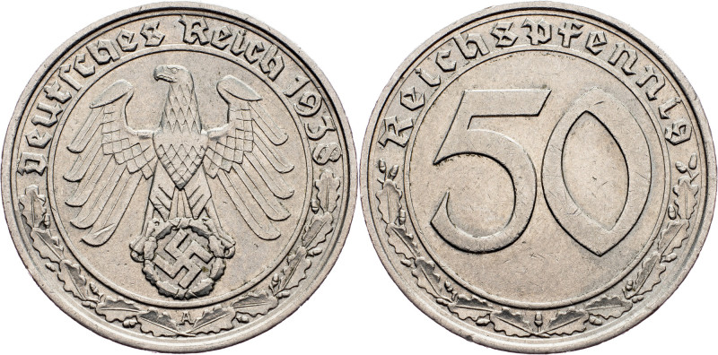 Germany, 50 Pfennig 1938, A Germany, 50 Pfennig 1938, A, KM# 95; EF

Grade: EF