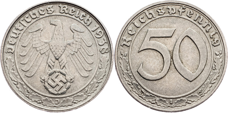 Germany, 50 Pfennig 1938, D Germany, 50 Pfennig 1938, D, KM# 95; EF

Grade: EF