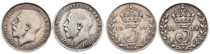 Great Britain, 3 Pence 1916, 1917 Great Britain, 3 Pence 1916, 1917, Ag, KM# 813...