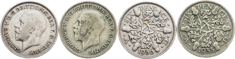 Great Britain, 6 Pence 1933, 1936 Great Britain, 6 Pence 1933, 1936, Ag, KM# 832...