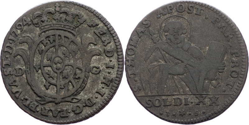 Italy, 20 Soldi 1794 Italy, 20 Soldi 1794, C# 7; F+

Grade: F+