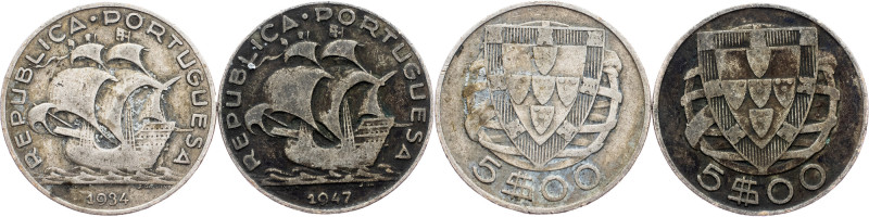 Portugal, 5 Escudos 1934, 1947 Portugal, 5 Escudos 1934, 1947, Ag, KM# 581|Lot o...