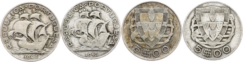 Portugal, 5 Escudos 1942, 1943 Portugal, 5 Escudos 1942, 1943, Ag, KM# 581|Lot o...