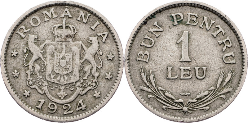 Romania, 1 Leu 1924 Romania, 1 Leu 1924, KM# 46|rim nick; VF

Grade: VF