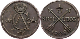 Sweden, 1/4 Skilling 1802