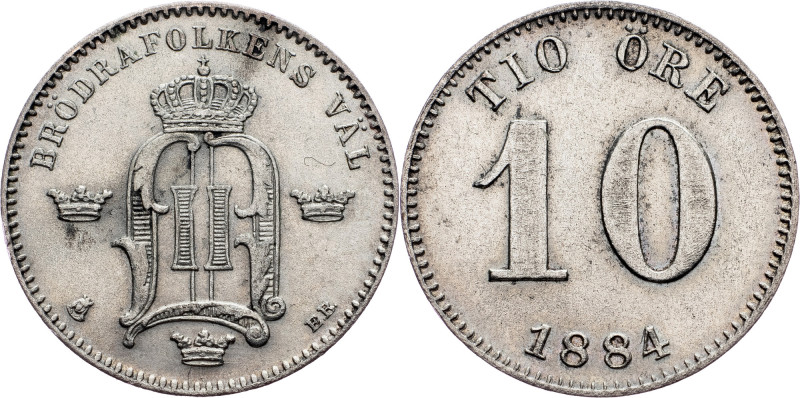 Sweden, 10 Ore 1884 Sweden, 10 Ore 1884, Ag, KM# 755|very nice quality, remains ...