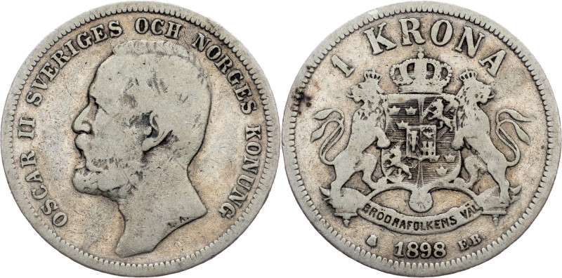 Sweden, 1 Krona 1898 Sweden, 1 Krona 1898, Ag, KM# 760; VF

Grade: VF