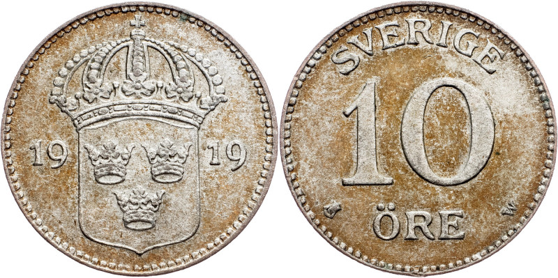 Sweden, 10 Ore 1919 Sweden, 10 Ore 1919, Ag, KM# 780; EF

Grade: EF
