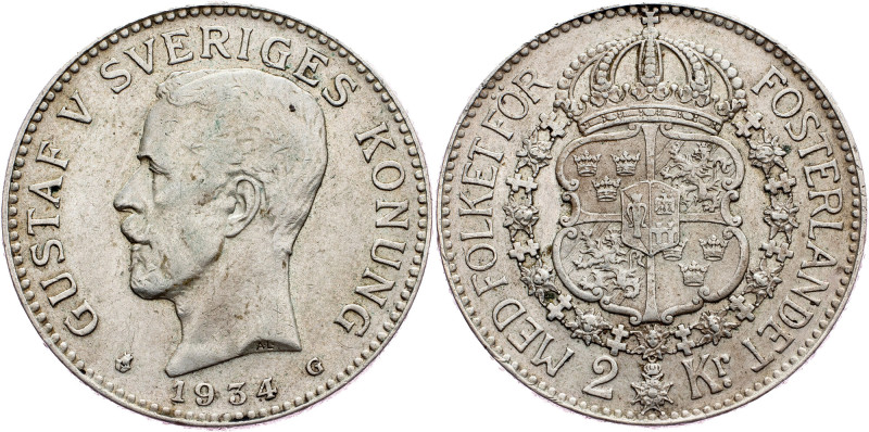 Sweden, 2 Kronor 1934 Sweden, 2 Kronor 1934, Ag, KM# 787; EF

Grade: EF