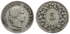 Switzerland, 5 Rappen 1908, Bern