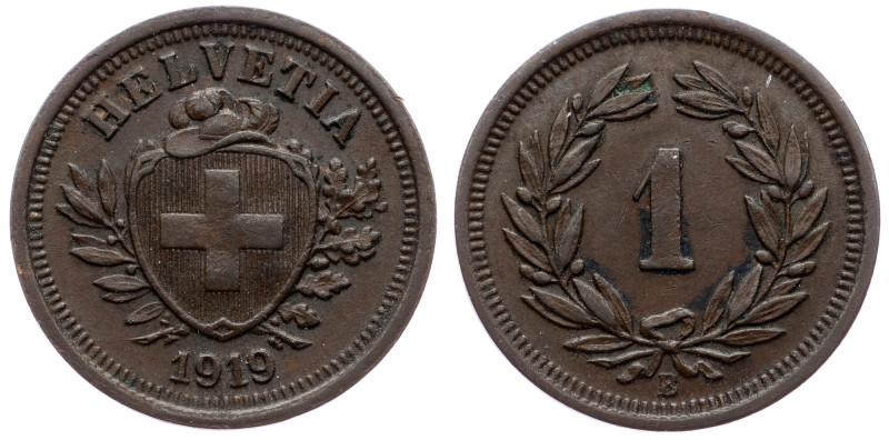 Switzerland, 1 Rappen 1919, Bern Switzerland, 1 Rappen 1919, Bern, KM# 3.2; VF
...