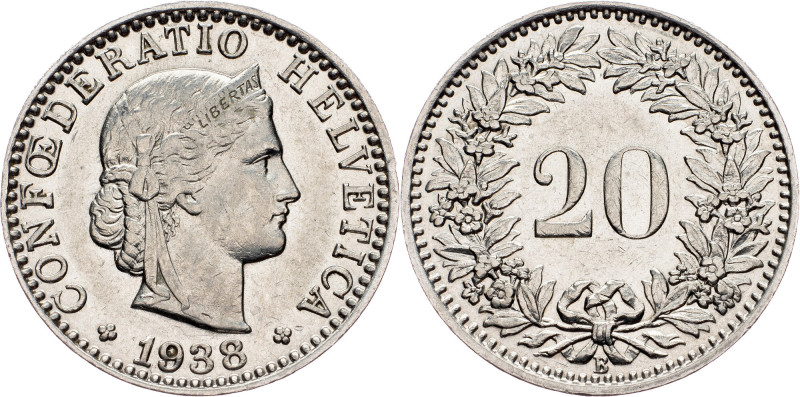 Switzerland, 20 Rappen 1938, Bern Switzerland, 20 Rappen 1938, Bern, KM# 29; EF...