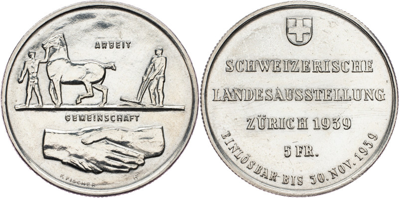 Switzerland, 5 Francs 1939 Switzerland, 5 Francs 1939, Ag, KM# 43|Zurich Exposit...