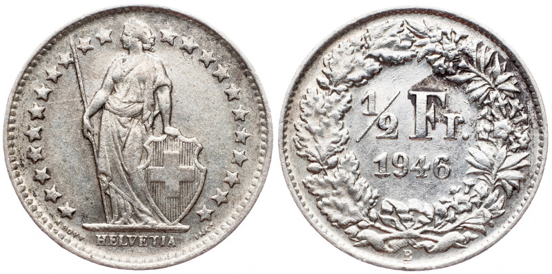 Switzerland, 1/2 Franc 1946, Bern Switzerland, 1/2 Franc 1946, Bern, Ag, KM# 23;...