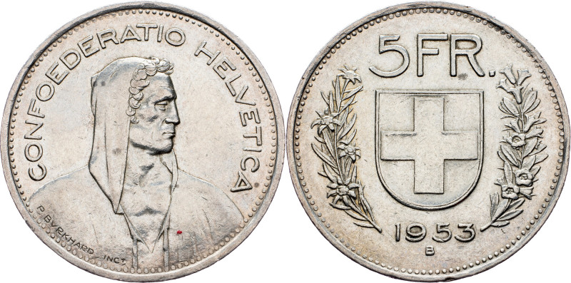 Switzerland, 5 Francs 1953, Bern Switzerland, 5 Francs 1953, Bern, Ag, KM# 40|cl...