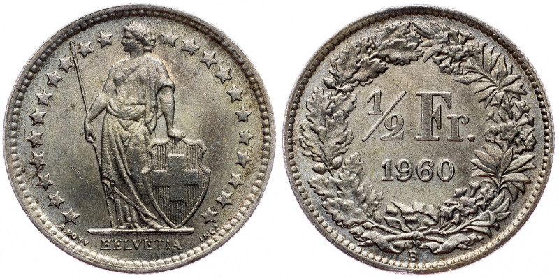 Switzerland, 1/2 Franc 1960, Bern Switzerland, 1/2 Franc 1960, Bern, Ag, KM# 23;...