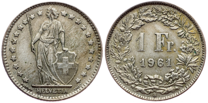 Switzerland, 1 Franc 1961, Bern Switzerland, 1 Franc 1961, Bern, Ag, KM# 24; VF...