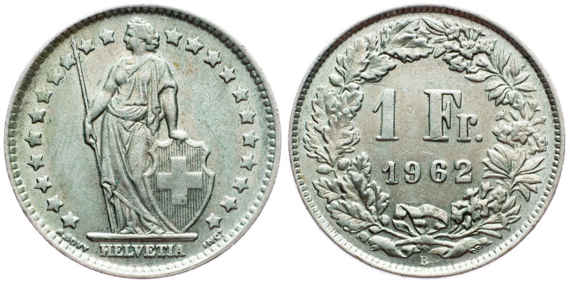 Switzerland, 1 Franc 1962, Bern Switzerland, 1 Franc 1962, Bern, Ag, KM# 24; VF+...