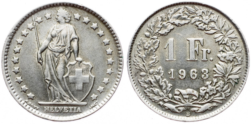Switzerland, 1 Franc 1963, Bern Switzerland, 1 Franc 1963, Bern, Ag, KM# 24; VF...