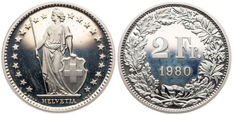 Switzerland, 2 Francs 1980, Bern Switzerland, 2 Francs 1980, Bern, KM# 21a.1; PR...