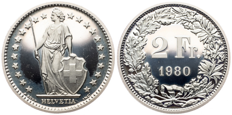 Switzerland, 2 Francs 1980, Bern Switzerland, 2 Francs 1980, Bern, KM# 21a.1; PR...