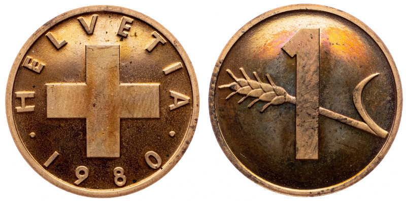 Switzerland, 1 Rappen 1980, Bern Switzerland, 1 Rappen 1980, Bern, KM# 46; PROOF...