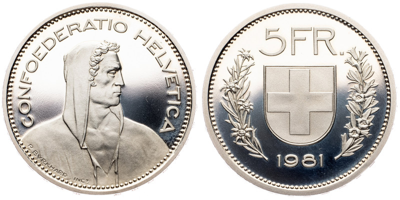 Switzerland, 5 Francs 1981, Bern Switzerland, 5 Francs 1981, Bern, KM# 40a.1; PR...