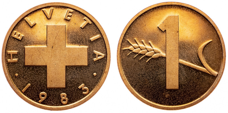 Switzerland, 1 Rappen 1983, Bern Switzerland, 1 Rappen 1983, Bern, KM# 46; PROOF...