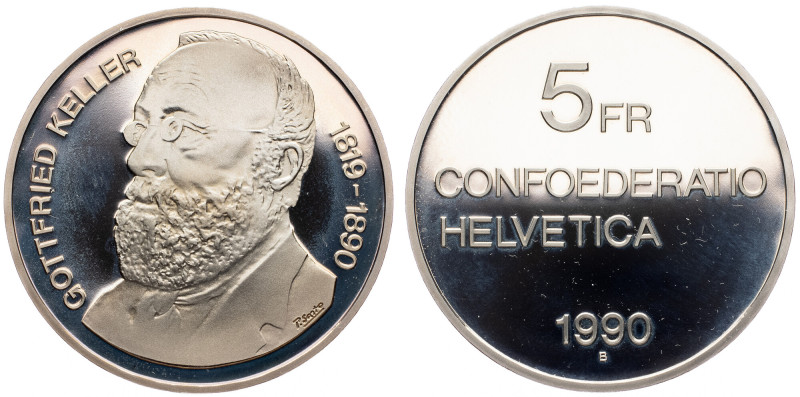 Switzerland, 5 Francs 1990, Bern Switzerland, 5 Francs 1990, Bern, KM# 69; PROOF...