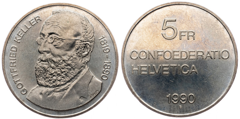 Switzerland, 5 Francs 1990, Bern Switzerland, 5 Francs 1990, Bern, KM# 69; UNC
...