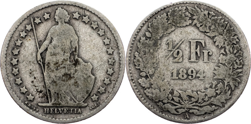 Switzerland, 1/2 Franc 1894 A Switzerland, 1/2 Franc 1894 A, Ag, KM# 23|toned; a...