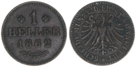 Freie Reichsstadt
Frankfurt am Main. 1 Heller, 1862. 1,17g
AKS 35
vz