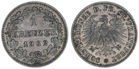 Freie Reichsstadt
Frankfurt am Main. 1 Kreuzer, 1862. Adler mit herzförmigen Leib
0,87g
AKS 28
vz