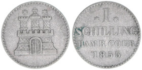 Freie und Hansestadt
Hamburg. 1 Schilling, 1855 A. 1,10g
AKS 20
ss