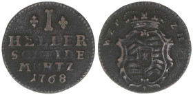 1 Heller, 1768
Hanau Münzberg. 1,89g. Schütz 281
ss-