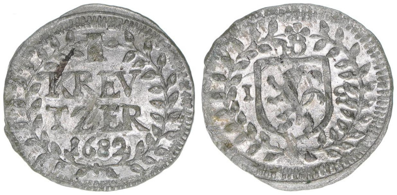 Ernst Ludwig 1678-1739
Hessen Darmstadt. 1 Kreuzer, 1682. 0,52g
vz