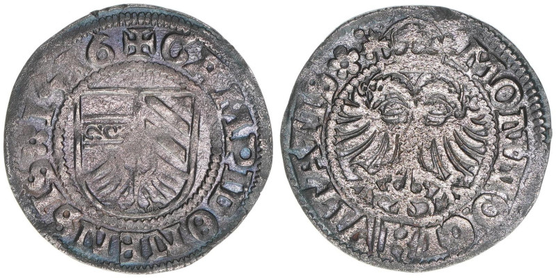 Stadtprägung unter Maximilian I.
Kempten. 1/2 Batzen, 1516. Kempten
1,00g
Nau 42...